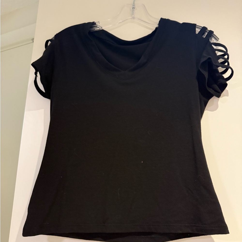 Bombshell Sportswear Black Cut-Out Sleeve Tee
